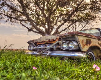 Rusty Weathered Vintage Abandoned Chrysler Imperial Retired Under A Tree In Rural Southern Texas -Fine Art Photography Prints, Canvas, Metal