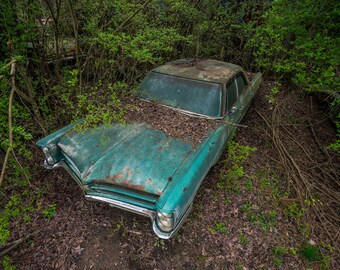 Retro Rusty Antique Classic 60s Pontiac Car In A Rural Georgia Junkyard Named Old Car City - Fine Art Photography Prints, Canvas, Metal