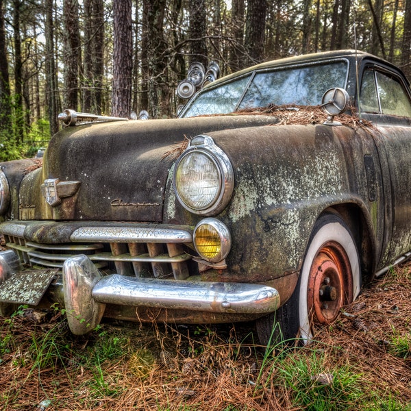 Rusty Old Vintage Classic 1947 Studebaker Champion Business Coupe, Retired In Old Car City USA - Fine Art Photography Prints, Canvas, Metal