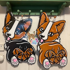 Corgi Door Hanger, Pembroke Corgi Art, Dog Door Hanger, Corgi Wreath, Corgi Decor, Dog Decor, Corgi Sign, Tri Color Pembroke, Corgi Gift