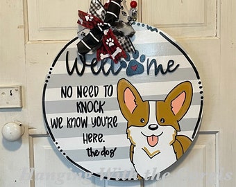 Corgi Door Hanger, Corgi Sign, Dog Wreath, Painted Corgi Art, Dog Door Hanger, Corgi Gift, Dog Door Sign, Corgi Door Sign, Corgi Welcome