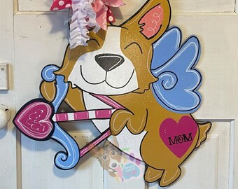 Corgi Valentine Door Hanger, Corgi Valentine Sign, Corgi Art, Dog Valentine, Dog Porch Sign, Dog Door Hanger, Corgi Wreath, Corgi Home Decor