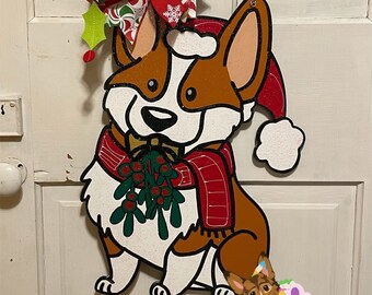 Corgi Christmas Door Hanger, Corgi Porch Decor, Pembroke Welsh Corgi, Dog Door Hanger, Corgi Christmas Art, Corgi Gift, Corgi Home Decor