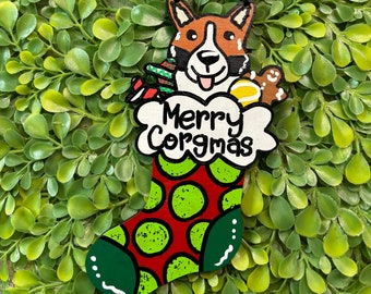 Corgi Stocking Christmas Ornament, Corgi Gift for Her, Corgi Art, Dog Christmas Ornament, Corgi Decoration, Pembroke Corgi, Cardigan Welsh
