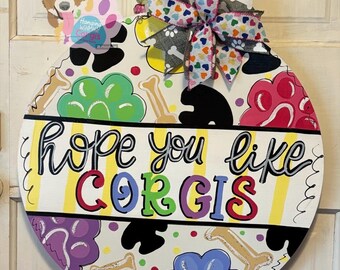 Handmade Corgi Door Hanger, Painted Dog Decor, Corgi Lover Gift