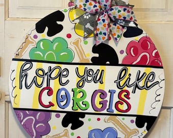 Handmade Corgi Door Hanger, Painted Dog Decor, Corgi Lover Gift