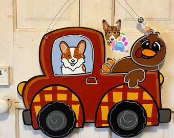 Corgi Thanksgiving Door Hanger, Fall Door Decor, Corgi Decor, Corgi Art, Pembroke  Welsh Corgi, Corgi Thanksgiving, Dog Fall Decor