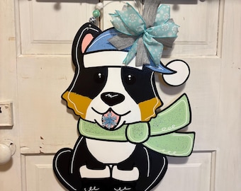 Corgi Winter Door Hanger, Corgi Door Decor, Corgi Wreath, Corgi Winter Decor, Dog Door Hanger, Dog Wreath, Corgi Gift, Pembroke Corgi Art