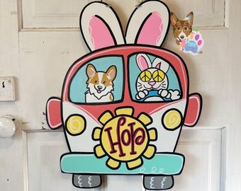 Corgi Easter Door Hanger, Easter Wreath, Corgi Decor, Corgi Art, Pembroke Welsh Corgi, Cardigan Corgi, Dog Spring Decor, Dog Door Hanger