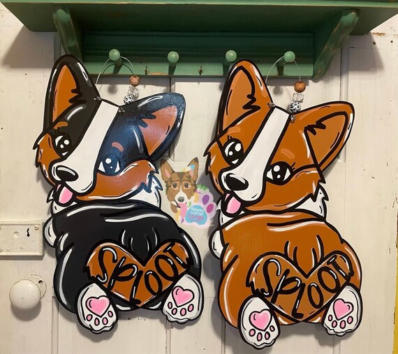 Corgi Door Hanger, Pembroke Corgi Art, Dog Door Hanger, Corgi Wreath, Corgi Decor, Dog Decor, Corgi Sign, Tri Color Pembroke, Corgi Gift