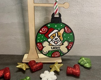 Corgi Christmas Ornament, Corgi Personalized Gift, Pembroke Welsh Corgi, Tri Color Corgi, Red and White Corgi, Dog Ornament, Corgi Gift
