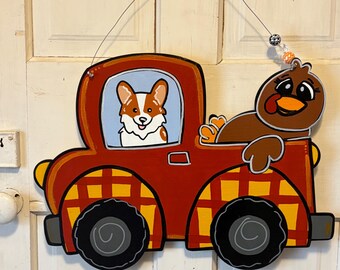 Corgi Thanksgiving Door Hanger, Fall Door Decor, Corgi Decor, Corgi Art, Pembroke  Welsh Corgi, Corgi Thanksgiving, Dog Fall Decor