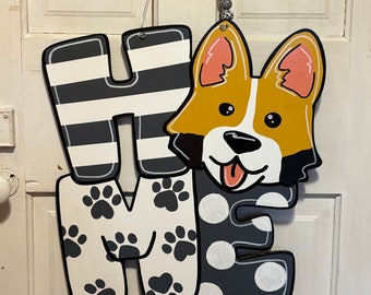 Corgi Home Door Hanger, Dog Door Decor, Corgi Outdoor Decor, Corgi Wreath, Corgi Artwork, Corgi Gift for Corgi Lover