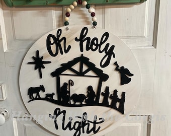 Christmas Door Hanger, Holiday Door Sign, Christmas Porch Decor, Nativity Door Hanger, Nativity Art, Religious Decor, Christmas Gift for Her