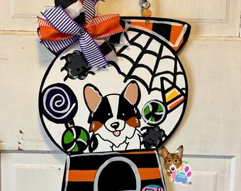 Corgi Halloween Door Hanger, Corgi Art, Corgi Door Decor, Dog Halloween Sign, Corgi Fall Sign, Corgi Witch, Corgi Wreath, Corgi Gift