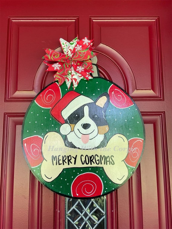 Corgi Christmas Ornament Door Hanger, Corgi Porch Decor, Dog Door Hanger, Dog Christmas Decor, Corgi Christmas Art, Corgi Sign, Corgi Gift