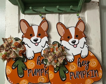 Corgi Pumpkin Door Hanger, Fall Door Decor, Corgi Decor, Corgi Art, Pembroke  Welsh Corgi, Corgi Halloween, Dog Fall Decor, Dog Door Hanger