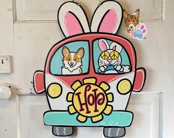Corgi Easter Door Hanger, Easter Wreath, Corgi Decor, Corgi Art, Pembroke Welsh Corgi, Cardigan Corgi, Dog Spring Decor, Dog Door Hanger