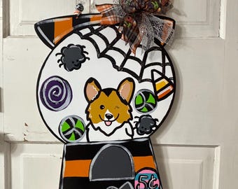 Corgi Halloween Door Hanger, Corgi Art, Corgi Door Decor, Dog Halloween Sign, Corgi Fall Sign, Corgi Witch, Corgi Wreath, Corgi Gift