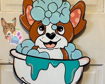 Corgi Door Hanger, Corgi Wreath, Corgi Decor, Corgi Art, Pembroke Welsh Corgi, Cardigan Corgi, Dog Spring Decor, Dog Door Hanger