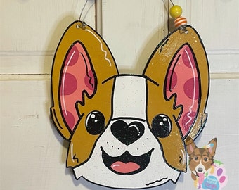 Happy Corgi Face Mini or Small Sign, Pembroke Welsh Corgi, Corgi Ornament, Corgi Art, Dog Ornament, Corgi Ornament. Corgi Tag, Corgi Decor