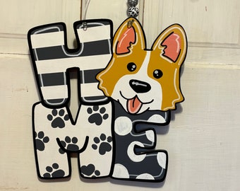 Small Corgi Home Sign, Dog Door Decor, Corgi Outdoor Decor, Corgi Wreath, Corgi Artwork, Corgi Gift for Corgi Lover