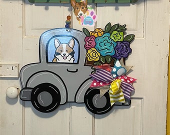Colgador de puerta de Corgi, decoración de porche de Corgi, corona de Corgi para puerta de entrada, letrero de bienvenida de Pembroke Welsh Corgi, regalos de Corgi para amantes de los Corgi