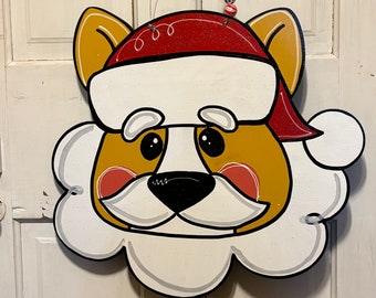 Corgi Santa Door Hanger, Corgi Christmas Decor, Corgi Holiday, Corgi Porch Sign, Corgi Christmas Wreath, Corgi Christmas Gift, Corgi Art