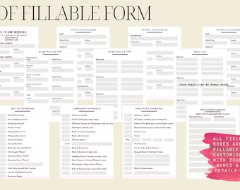 Planificador de bodas imprimible, kit de planificador de bodas imprimible, plantilla de carpeta de bodas, formulario rellenable de planificación de bodas, organizador del planificador de bodas