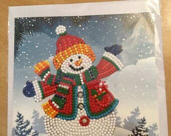 Handmade, 5D Crystal Painting, Christmas Card Snowman