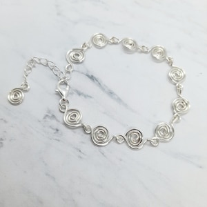 Handmade Silver Spiral Bracelet, Dainty Silver Bracelet, Adjustable Silver Bracelet