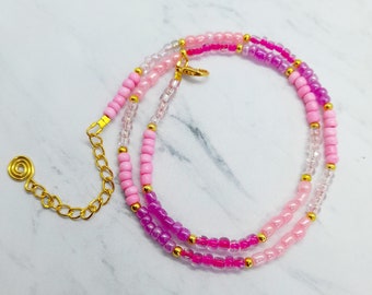 Pink Bead Necklace, Pink Seed Bead Necklace, Hot Pink Bead Necklace, Bright Pink Choker