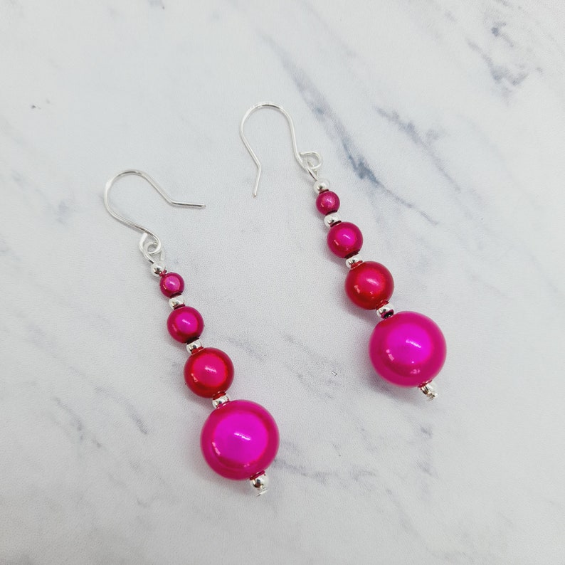 Hot Pink Bead Earrings, Handmade Bright Pink Earrings, Magenta Drop Earrings image 6
