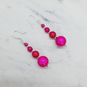 Hot Pink Bead Earrings, Handmade Bright Pink Earrings, Magenta Drop Earrings image 5