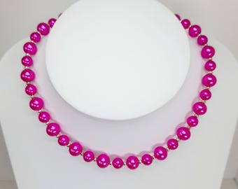 Hot Pink Pearl Bead Necklace