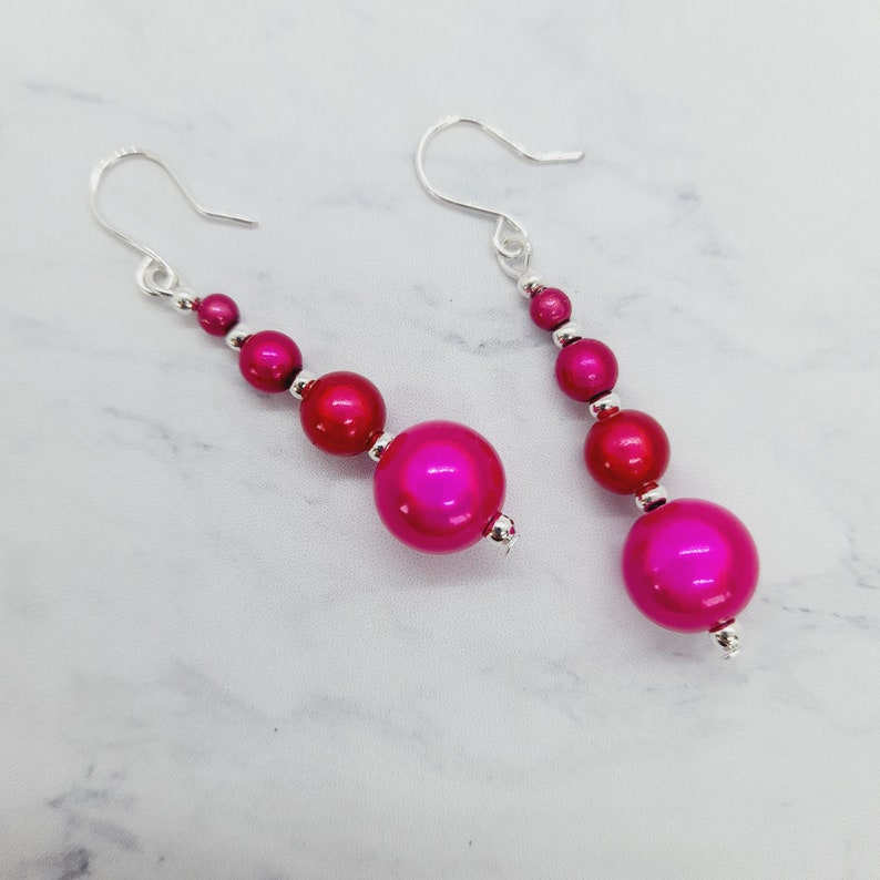 Hot Pink Bead Earrings, Handmade Bright Pink Earrings, Magenta Drop Earrings image 7