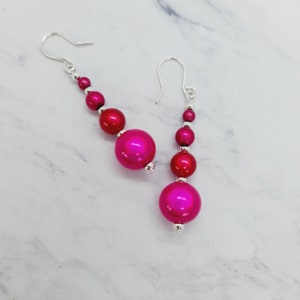 Hot Pink Bead Earrings, Handmade Bright Pink Earrings, Magenta Drop Earrings image 4
