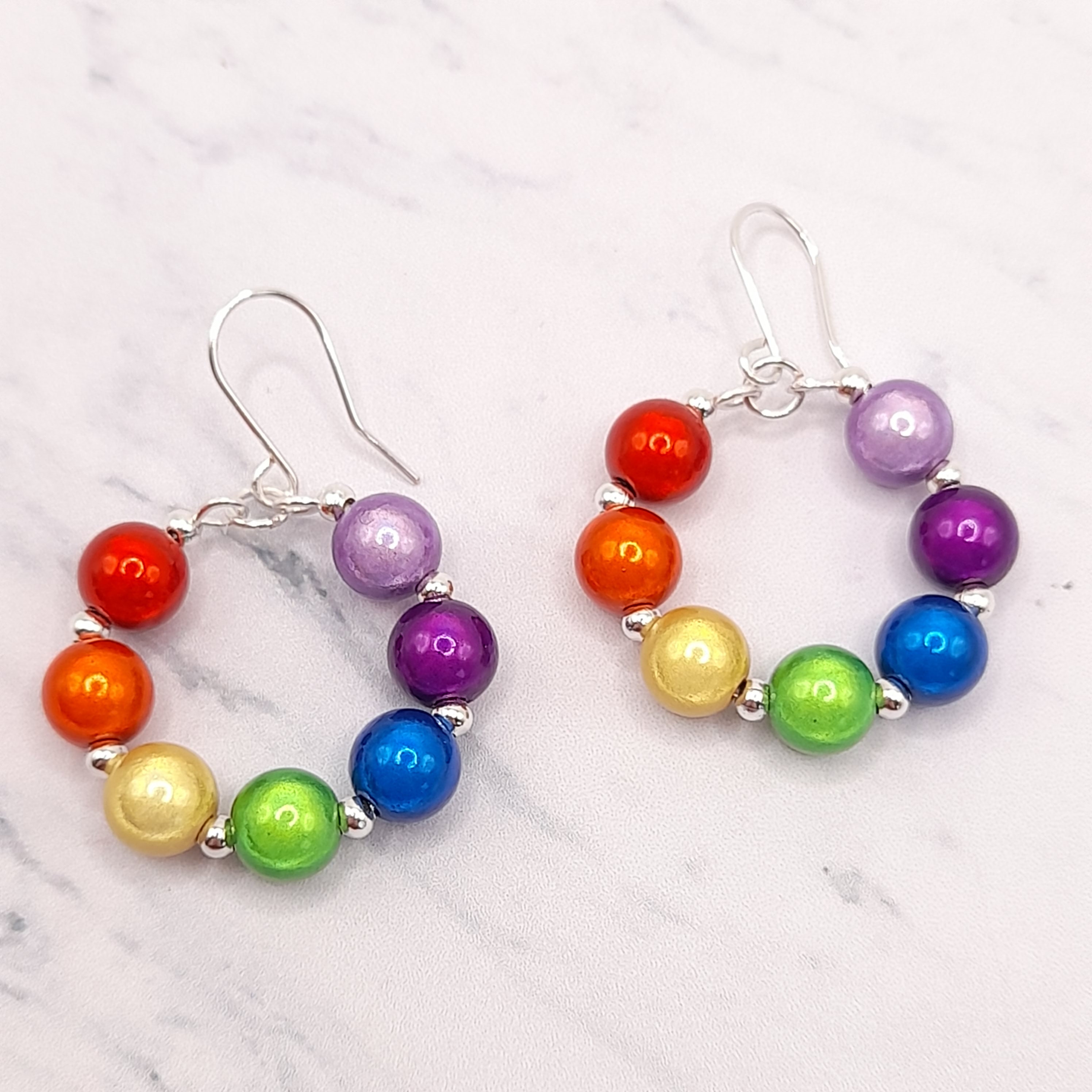 Multicoloured Hoop Earrings, Handmade Rainbow Hoop Bead