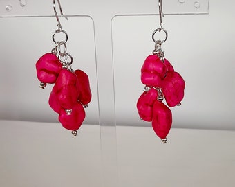 Hot Pink Cluster Earrings, Bright Pink Earrings, Bright Pink Bead Earrings