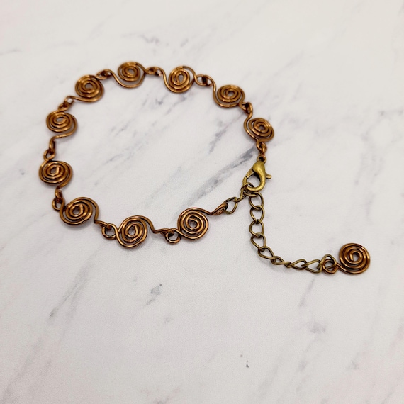 Handmade Antique Bronze Spiral Bracelet, Dainty Antique  display picture 1