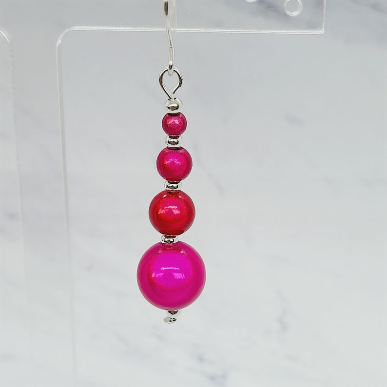 Hot Pink Bead Earrings, Handmade Bright Pink Earrings, Magenta Drop Earrings image 8
