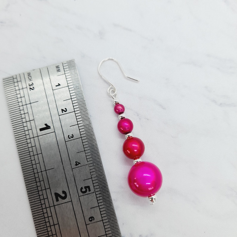 Hot Pink Bead Earrings, Handmade Bright Pink Earrings, Magenta Drop Earrings image 9