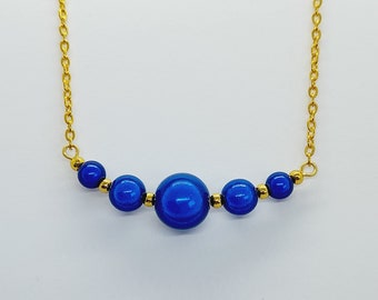 Bright Blue Bead Necklace, Gold and Blue Beaded Necklace, Royal Blue Necklace