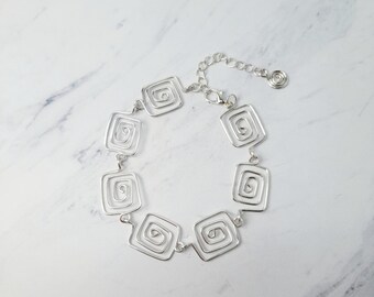 Handmade Silver Square Spiral Bracelet, Dainty Silver Bracelet