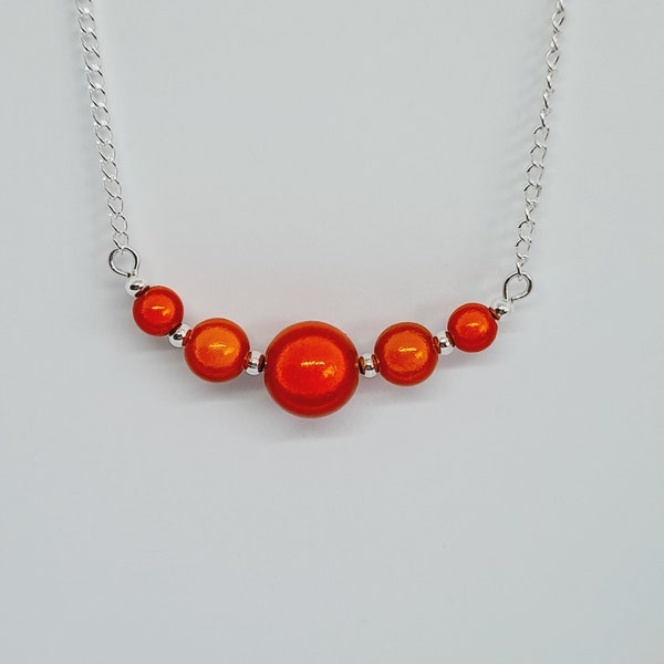 Bright Orange Necklace, Handmade Orange Beaded Necklace