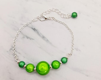 Handmade Green Beaded Bracelet, Green Bracelet, Green Bead Bar Bracelet