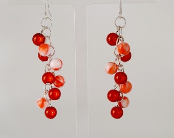 Orange Cluster Earrings, Handmade Orange Bead Earrings, Bright Orange Earrings