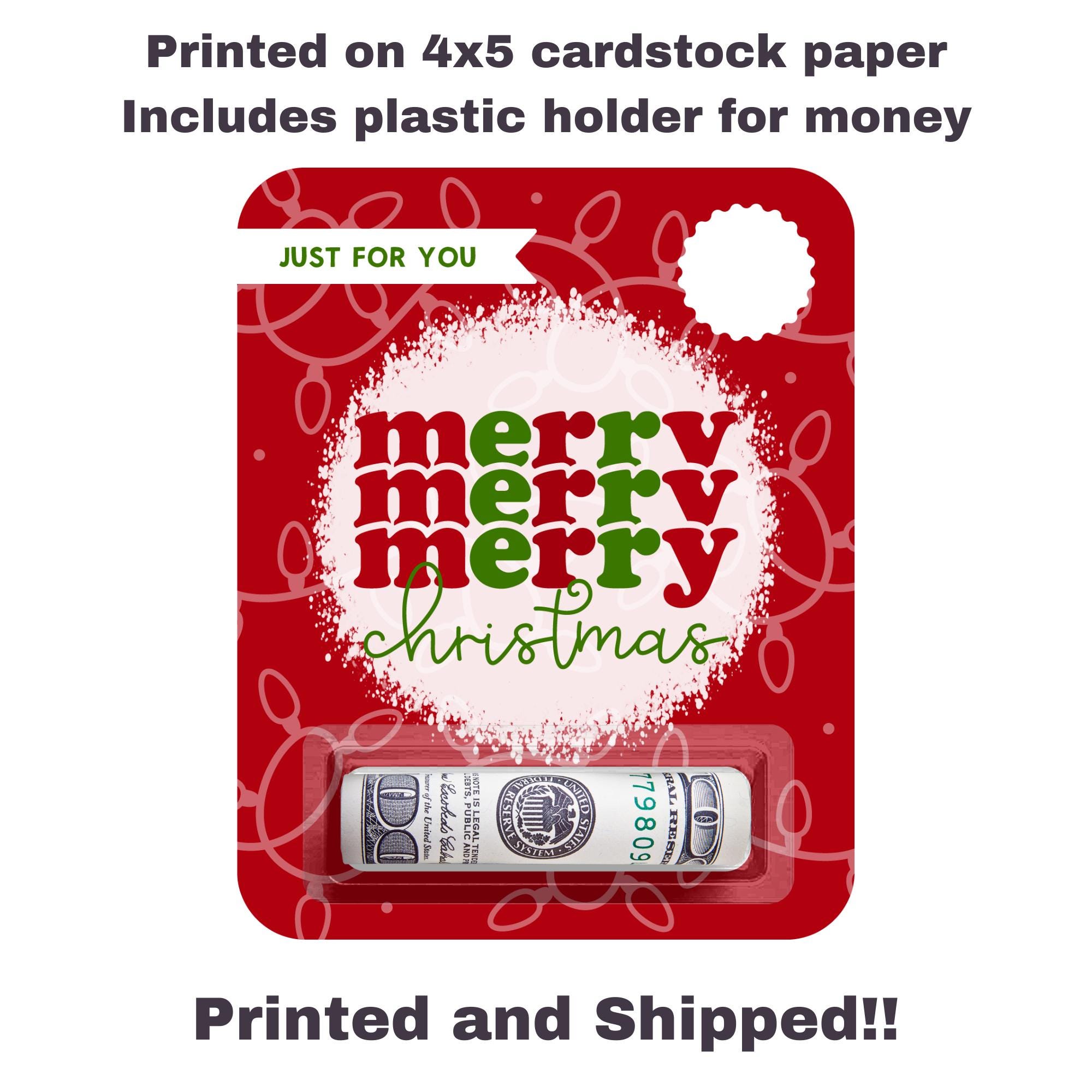 Merry Merry Merry Christmas Money Card Christmas Gift Money Christmas Tree Stocking Ornament Money Card Gift Card Cash Card