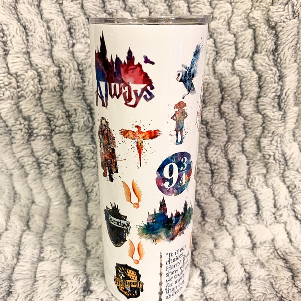 Watercolor Wizard Inspired 20oz Skinny Tumbler | HP Fans | Magical | Magic | Potterheads | Sublimated Tumbler | Gift | Customized Tumbler