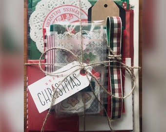 85pcs junk journal Christmas kit - Christmas gift - scrapbook kit - journal ephemera - scrapbook paper | charms, ribbon, fabric, stickers